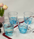 Set of Four Clear and Blue Acrylic Stemless Whiskey Glasses