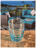 Set of Four Clear and Blue Acrylic Stemless Whiskey Glasses