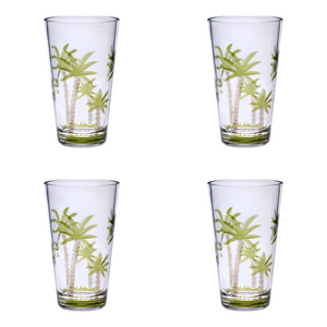 Set of Four Clear and Green Palm Tree Acrylic Highball Glasses