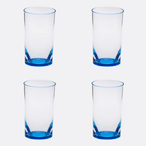 Set of Four Clear and Blue Acrylic Highball Glasses