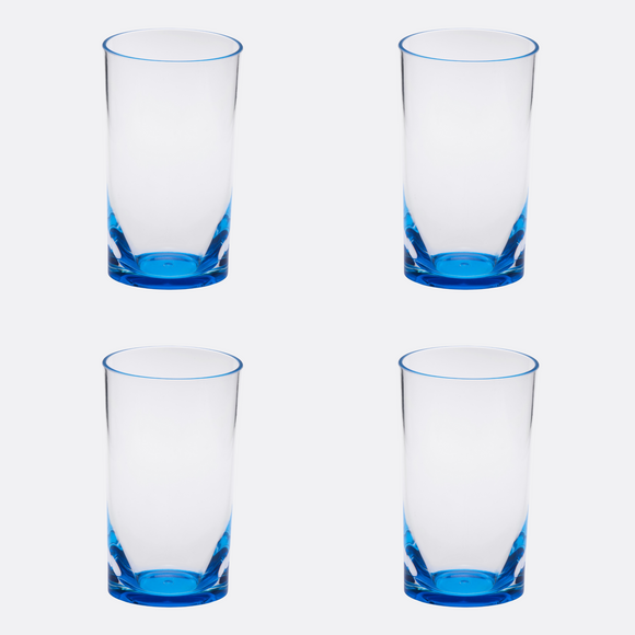 Set of Four Clear and Blue Acrylic Highball Glasses