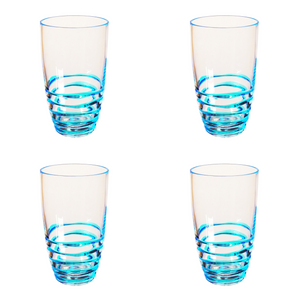 Set of Four Clear and Blue Swirl Acrylic Highball Glasses