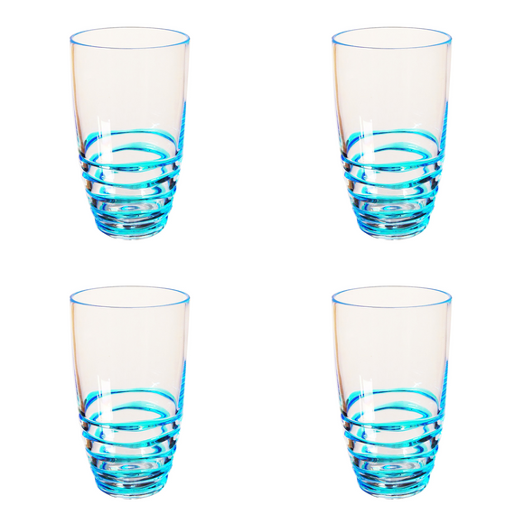 Set of Four Clear and Blue Swirl Acrylic Highball Glasses