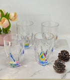 Set of Four Clear and Rainbow Geometric Acrylic Highball Glasses