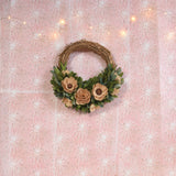 12" Brown Green and Yellow Wood Shaving Artificial Wreath