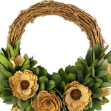 12" Brown Green and Yellow Wood Shaving Artificial Wreath