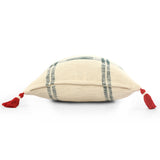 20" X 20" Ivory and Green Christmas Plaid Cotton Zippered Pillow With Tassels