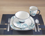 Blue and White Sixteen Piece Round Floral Ceramic Service For Four Dinnerware Set