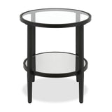 24" Black And Clear Glass And Steel Round Mirrored End Table With Shelf